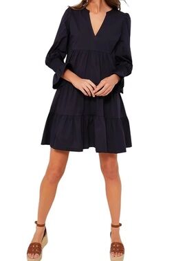 Tuckernuck Pomander Place Tiered Kenzo Dress Womens Sz S Navy poplin Preppy